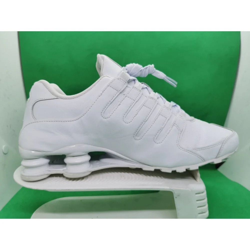 Nike Shox NZ Shoes Mens Sz 10.5 Triple White Leather Athletic Sneaker 378341-128